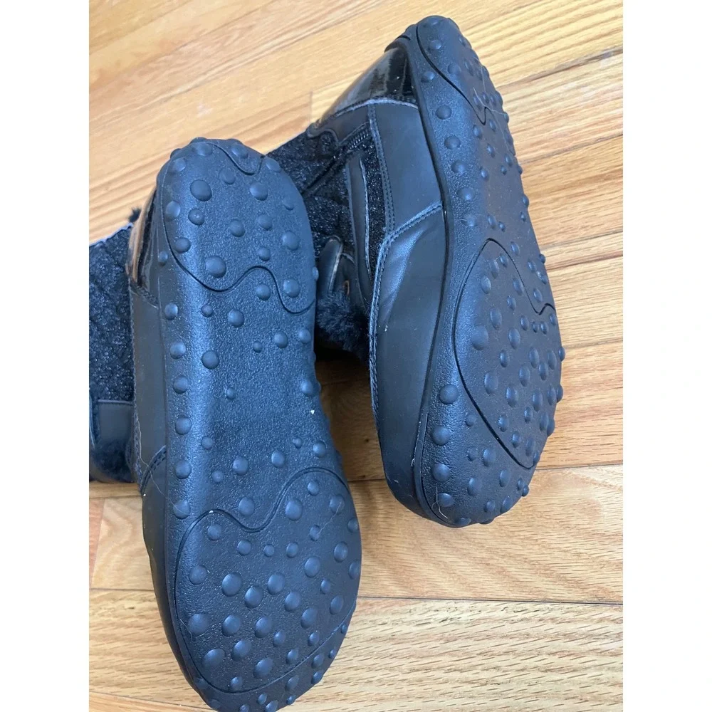 US Polo Assn Black Glitter Quilted Fur Trim Winter Snow Boots‎ Girls Size 6 Logo